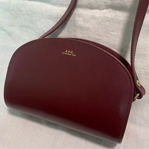 A.P.C. Demi Lune Mini Leather Shoulder Bag, Vino